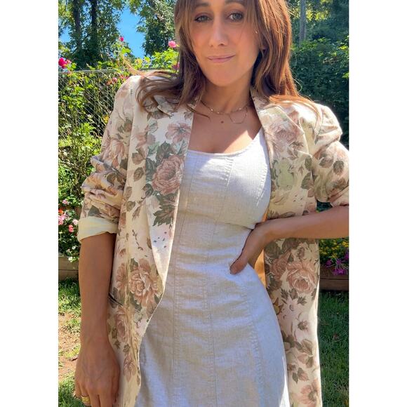 Linen Blend Midi Dress – Neutral 90s Minimalist Style - Picture 7 of 8